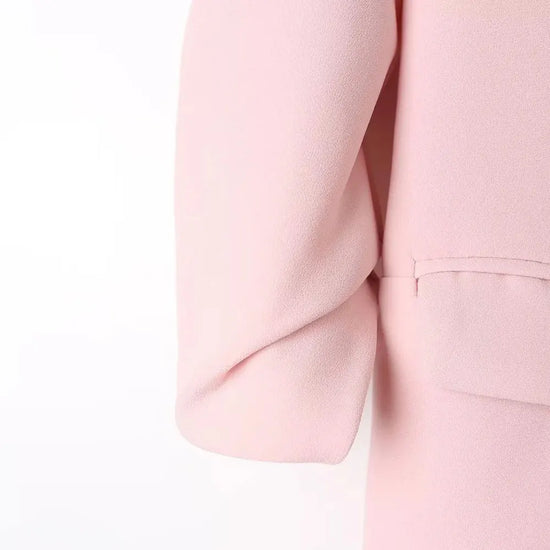 TRZA Women Fashion Office Wear Open Blazer Coat Vintage Long Pleated Sleeves Flap Pockets Female Outerwear Chic Tops - Tasawoq