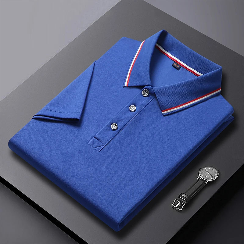 2024 Solid Color Polo Shirt Men's Business Polo Collar Half sleeved Top 2024 Summer Casual Short sleeved T-shirt for Men an - Tasawoq