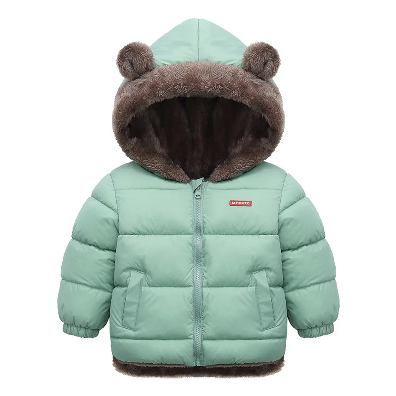 Baby Boys Girls Jacket Hooded Cotton Outerwear Children's Thick Fleece Coat Cashmere Padded Jackets Winter Boys Girls Warm Coats - Tasawoq
