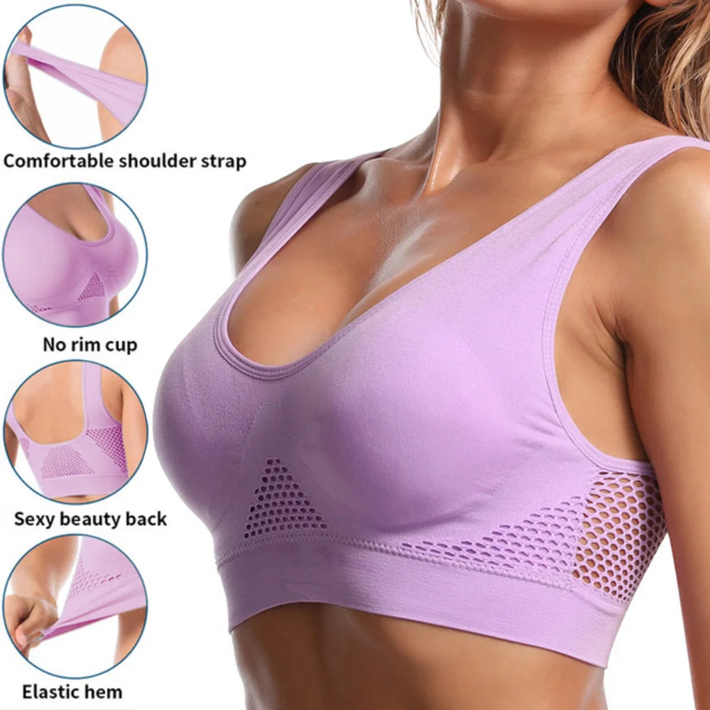 Seamless Mesh Women Sports Bras Fitness Gym Running Underwear Shockproof Bra Wireless 6XL Plus Size Crop Top Breathable Yoga Bra - Tasawoq