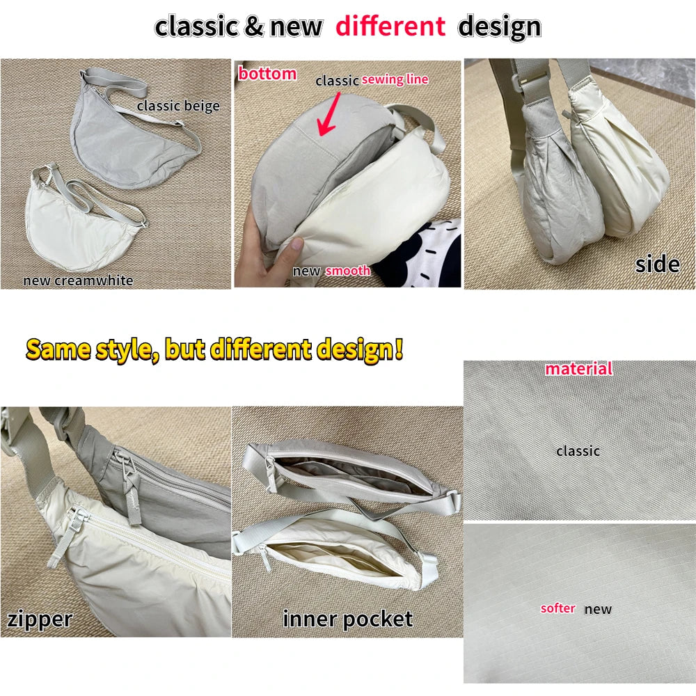 Solid Color Women's Portable Shoulder Bag Simple Female Nylon Cloth Padded Crossbody Bags Travel Purse Handbags Messenger Bag - Tasawoq