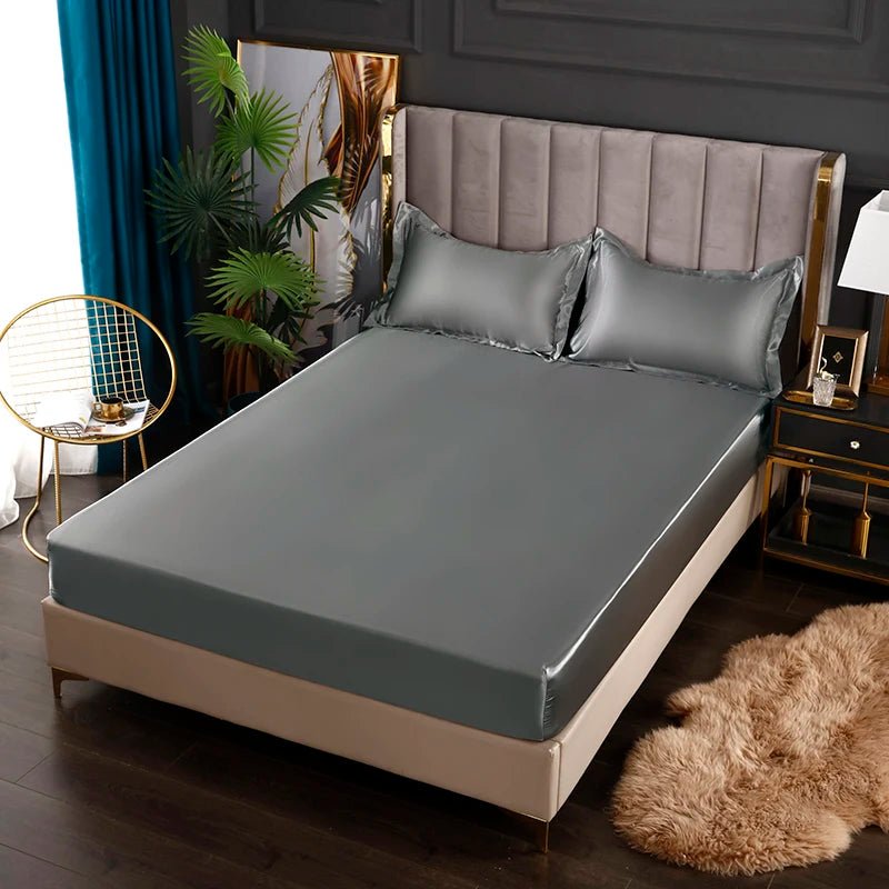 New Satin Fitted Sheet European Style Rayon Mattress Cover Elastic Band Bed Sheet King 140x200 160x200 No Pillowcase Beddings - Tasawoq