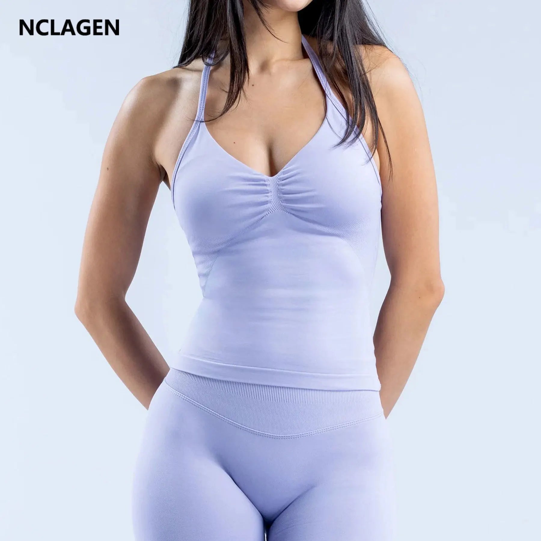 NCLAGEN Impact Longline Strappy Top Sports Yoga Vest Underwear Women's Fitness Top Gym Beautiful Back Bra Running Workout Halter - Tasawoq
