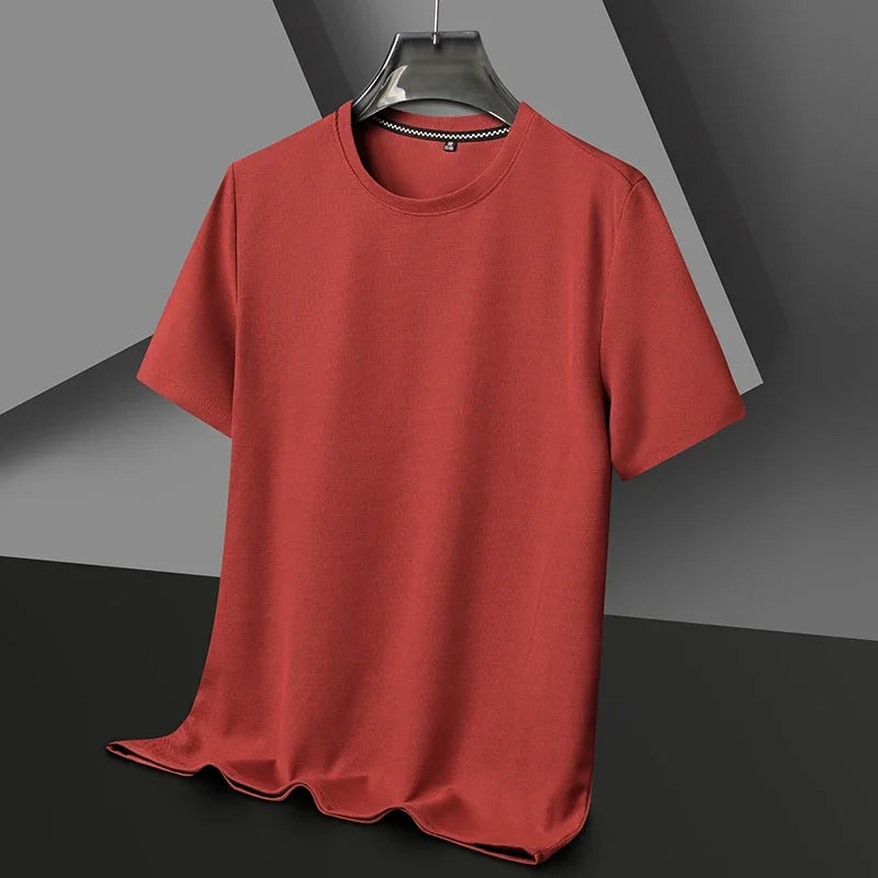 New Summer Waffle Round Neck Short Sleeved T-shirt for Men's Short Sleeved Top - Tasawoq