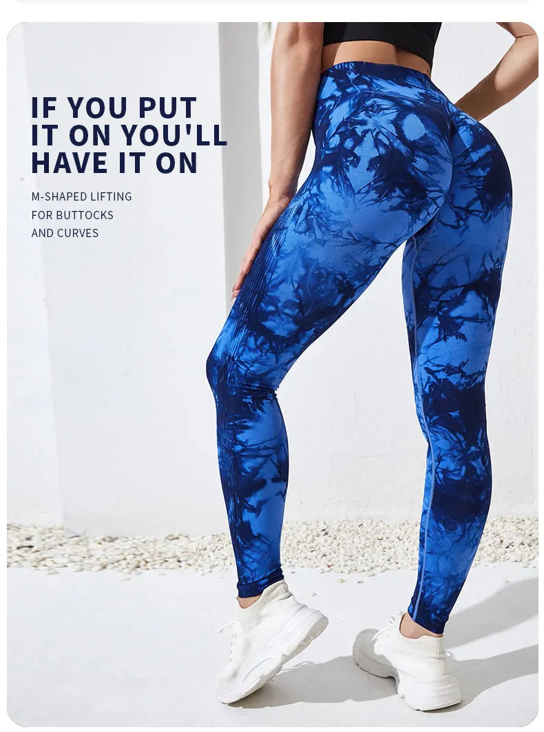 Tie Dye Yoga Pants Sport Leggings Women Seamless High Waist Push Up Woman Tights Fitness Workout Leggins Gym Clothing 2023 New - Tasawoq