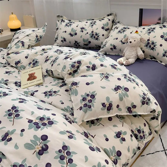 Pink Floral Bedding Set Soft Ins Single Double Queen Size Duvet Cover Flat Sheet Pillowcase Girls Home Totel Bed Linens - Tasawoq