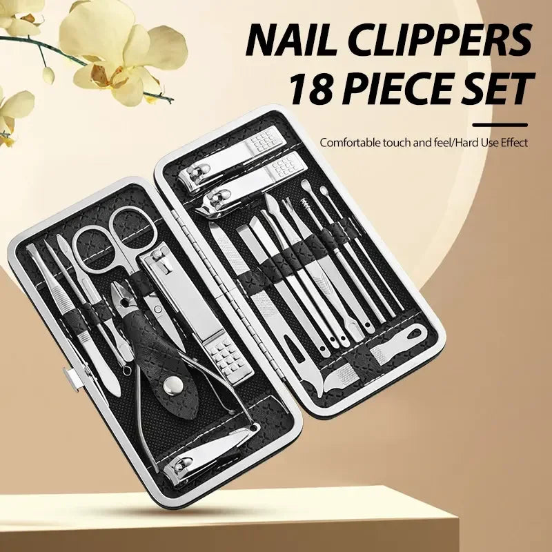Nail art 19 piece set of beauty tools, home manicure, foot trimming, eagle beak pliers, care kit, nail knife, nail clipper set - Tasawoq