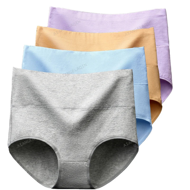 4Pcs/Lot High Waist Underwear Cotton Panties Women Body Slim Abdominal Underwear Plus Size Girls Briefs Female Lingerie Shaper - Tasawoq