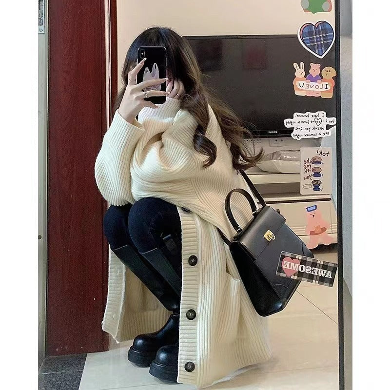 Autumn Winter Women Cardigan Sweater Coats Fashion Female Long Sleeve V-neck Loose Knitted Jackets Casual Sweater Cardigans - Tasawoq
