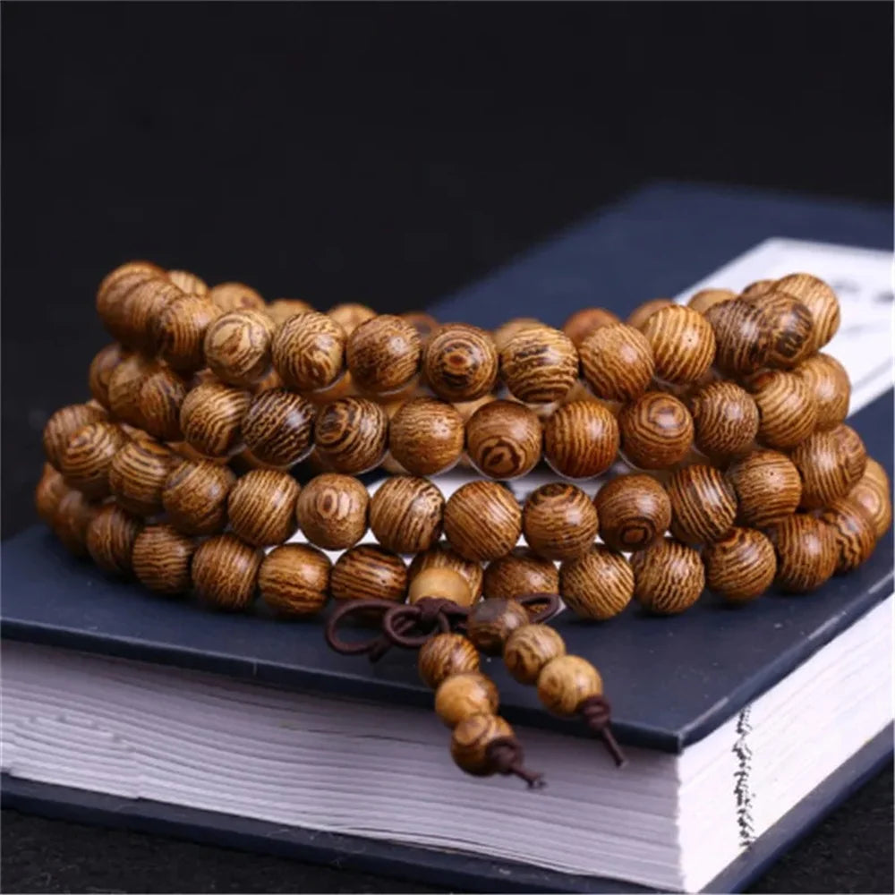 Natural Sandalwood Bracelet Men Buddhist Buddha Meditation Bead Bracelet For Women Prayer 108 Beads Rosary Hanging Decoration - Tasawoq