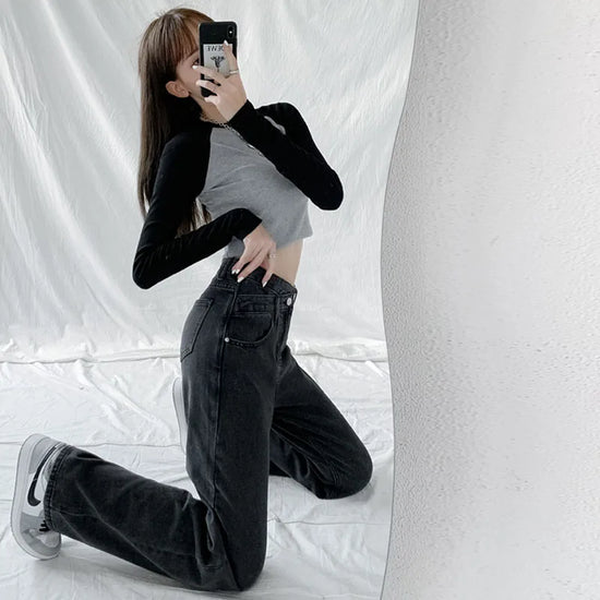 ZOENOVA Jeans Women Wide Leg Pants Mom Femme Black Blue Jeans High Waist Woman Trousers 2023 Clothing Pantalones Spodnie Damskie - Tasawoq