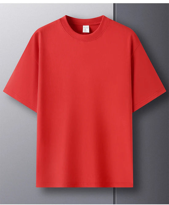 100% pure cotton summer high-end brand men's short sleeve round neck fashionable style half sleeved top breathable T-shirt - Tasawoq