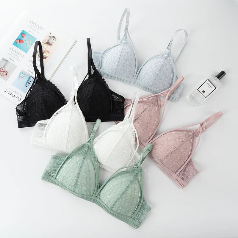 Floral Lace Bras for Women Sexy Lingerie Beauty Back Deep V Bralette Wire Free Thin Underwear Push Up Bra Female Brassiere - Tasawoq