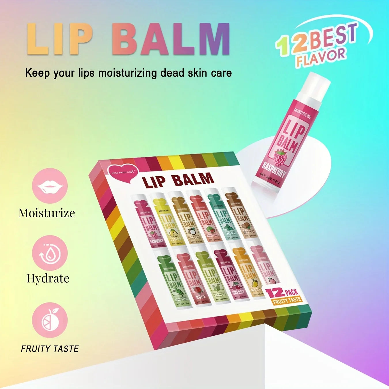 12 PCS/gift lip balm set 5g Deep Moisturizing and long-lasting moisturizing exfoliating to create hydrated lips - Tasawoq