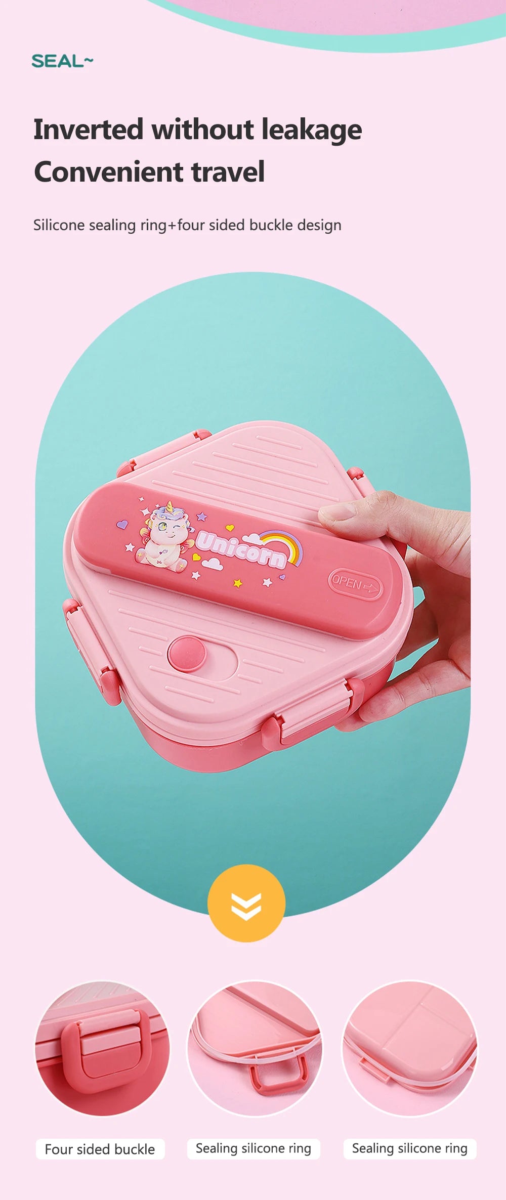 3 Grids Unicorn Lunch Box For Children Students Sandwich Fruit Food Storage Container Cartoon Kids Bento Box For School Camping