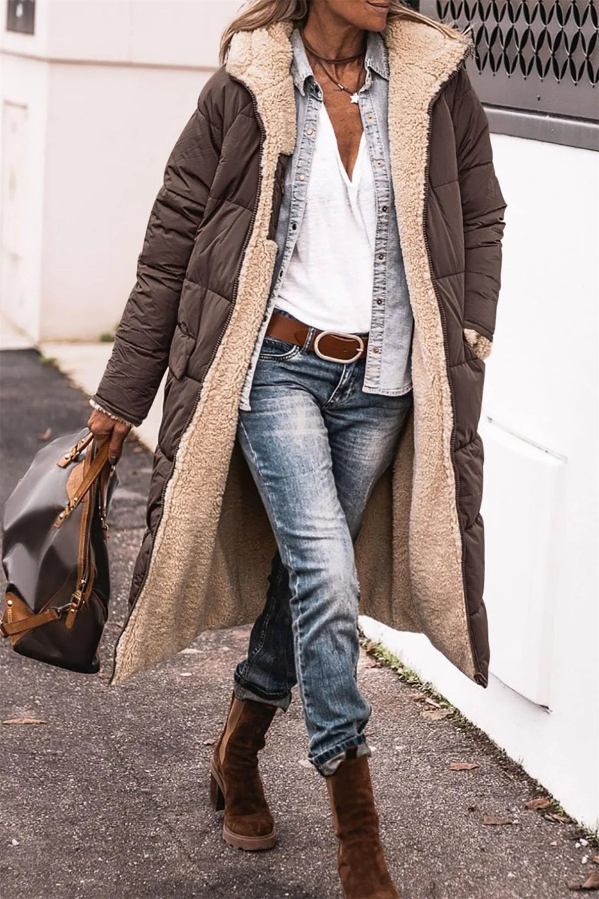 Winter Hooded Quilted Jacket For Women Solid Reversible Long Sleeve Thick Coat Warm Fashion Long Outerwear Casual Puffer Coats - Tasawoq