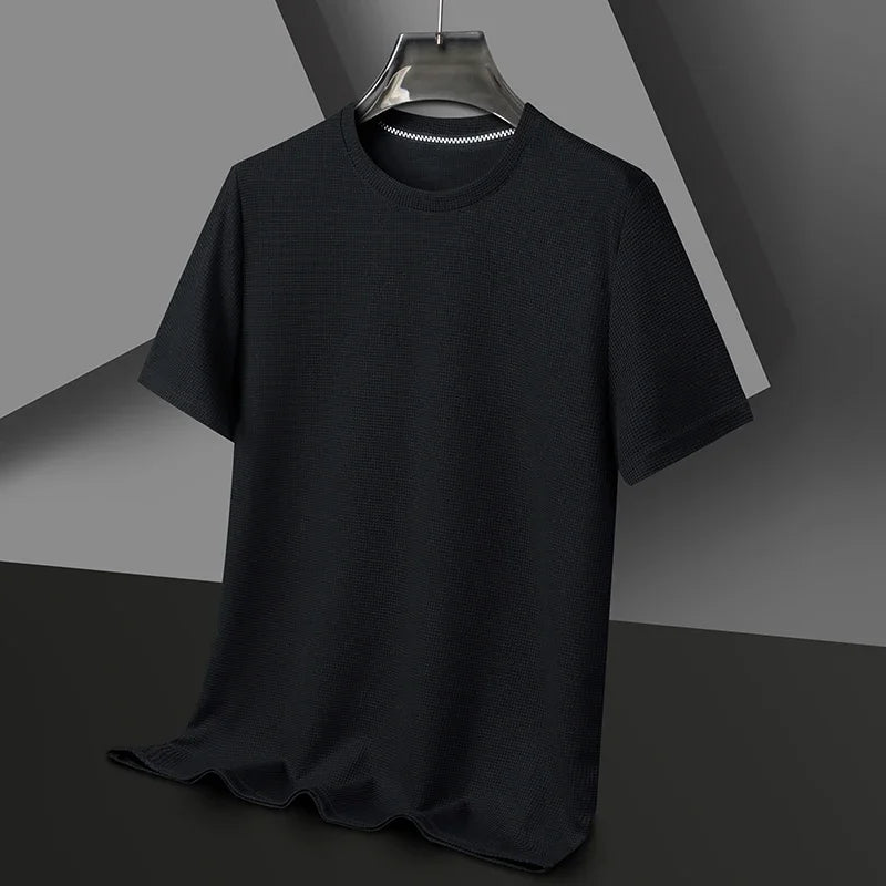 New Summer Waffle Round Neck Short Sleeved T-shirt for Men's Short Sleeved Top - Tasawoq
