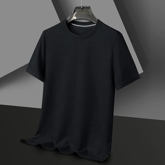 New Summer Waffle Round Neck Short Sleeved T-shirt for Men's Short Sleeved Top - Tasawoq