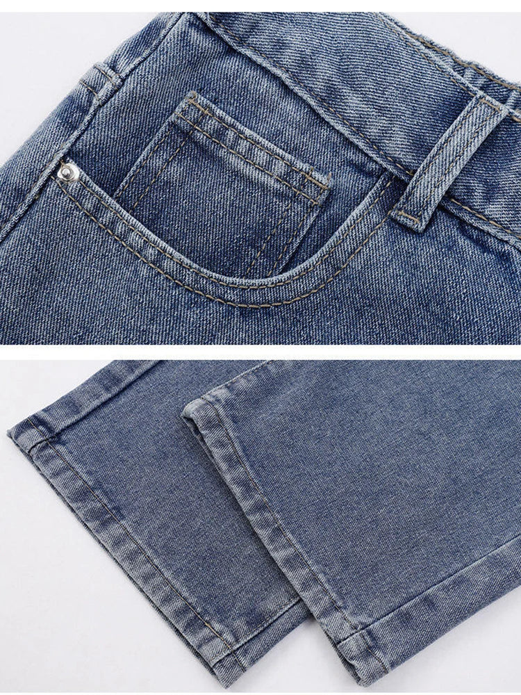 2025 New Korean Men's Casual Long Jeans Classic Man Straight Denim Wide-leg Pants Solid Color Light Blue Grey Black - Tasawoq