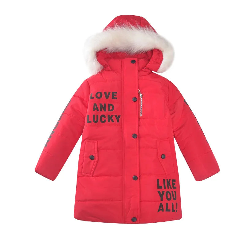 2024 Winter Warm Jackets for Girls Fashion Fur Hooded Children Girls Waterproof Outwear Kids Cotton Lined Parkas - Tasawoq
