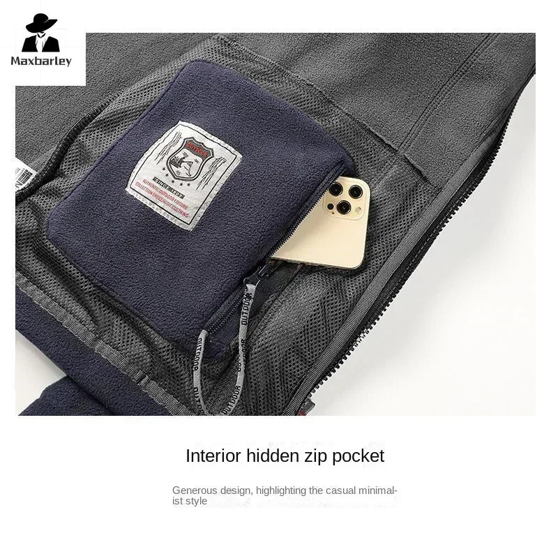 Winter Warm Fleece Jacket Men's Climbing Double Thickened Pocket Jacket Outdoor High Collar Windproof Ski Sweatshirt Coat Men - Tasawoq