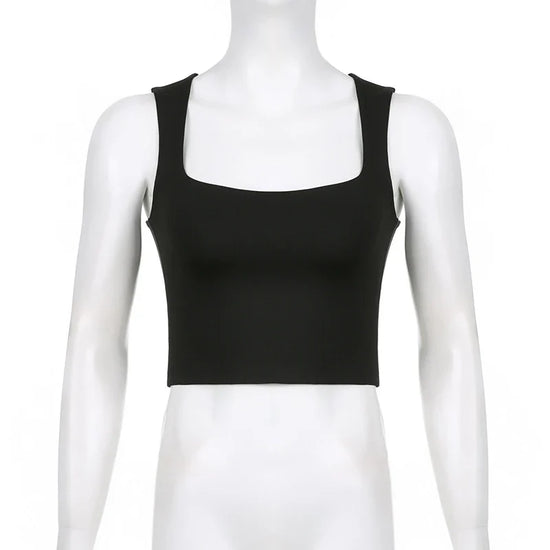 Sleeveless Collar Crop Top Women Tank Tops Casual Y2K Summer 2024 Black T Shirts Sexy - Tasawoq