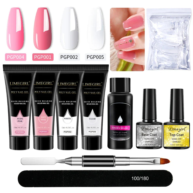 Nail Art Limegirl Kit Poly Nail Gel Extending Soaking Gel Kit Nail Art Acrylic Gel Varnish Kit For Novices Semi Permanent Gel So - Tasawoq