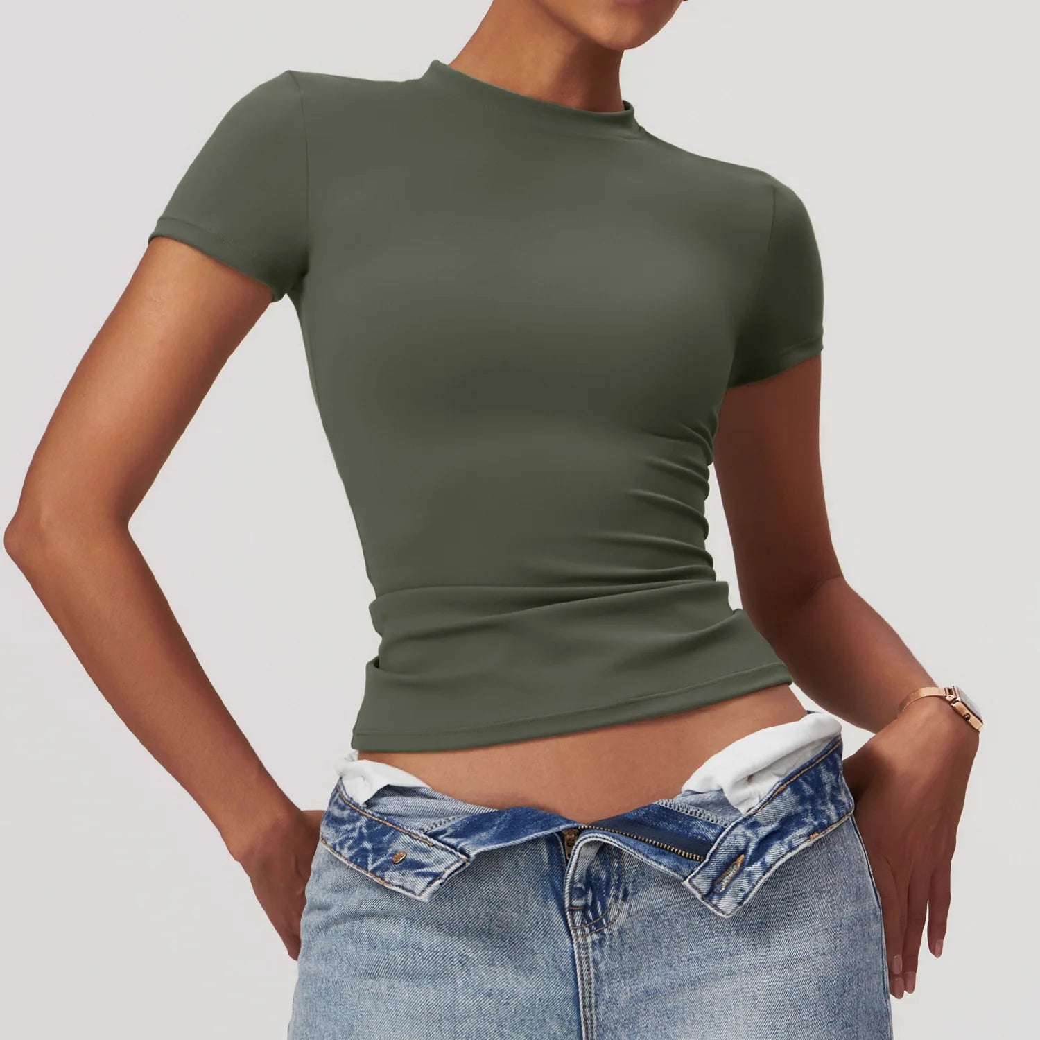 NCLAGEN Women Running Sports T Shirt Summer Short Sleeve Round Neck Breathable Stretchy GYM Yoga Slim Fitness Active Top Tee - Tasawoq