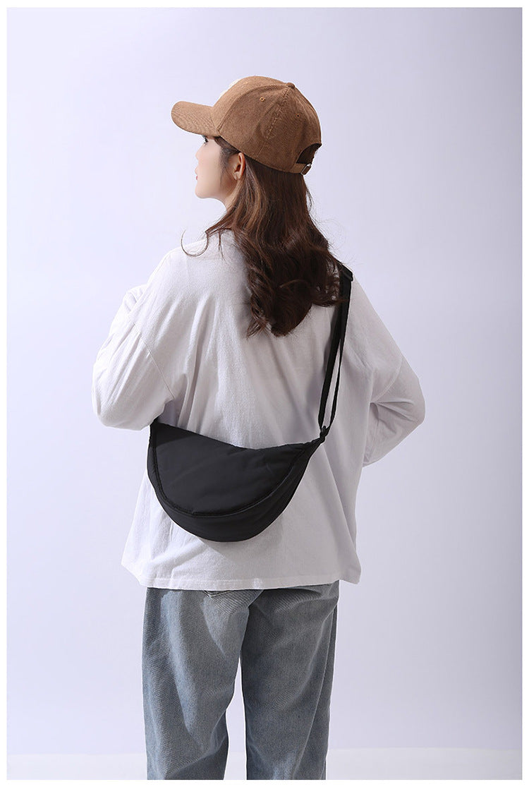 Solid Color Women's Portable Shoulder Bag Simple Female Nylon Cloth Padded Crossbody Bags Travel Purse Handbags Messenger Bag - Tasawoq