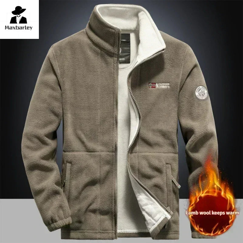 Winter Warm Fleece Jacket Men's Climbing Double Thickened Pocket Jacket Outdoor High Collar Windproof Ski Sweatshirt Coat Men - Tasawoq