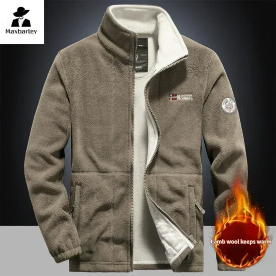 Winter Warm Fleece Jacket Men's Climbing Double Thickened Pocket Jacket Outdoor High Collar Windproof Ski Sweatshirt Coat Men - Tasawoq