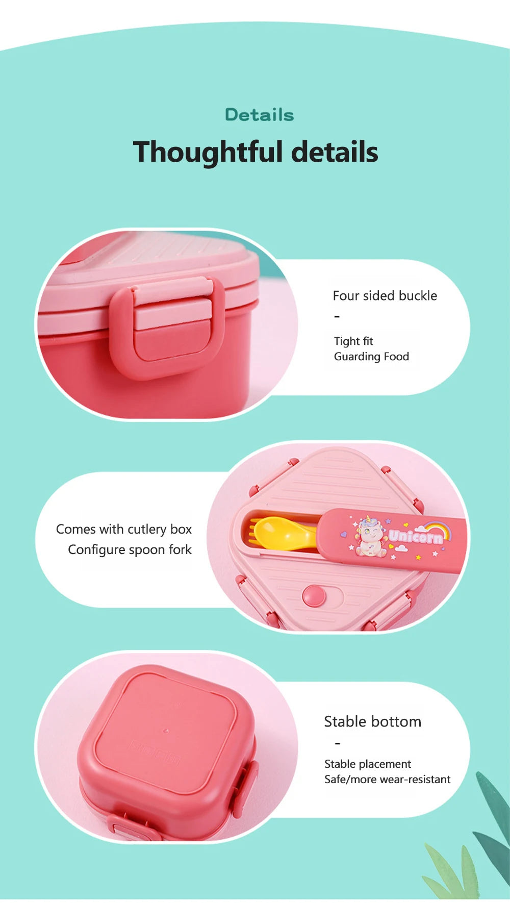 3 Grids Unicorn Lunch Box For Children Students Sandwich Fruit Food Storage Container Cartoon Kids Bento Box For School Camping