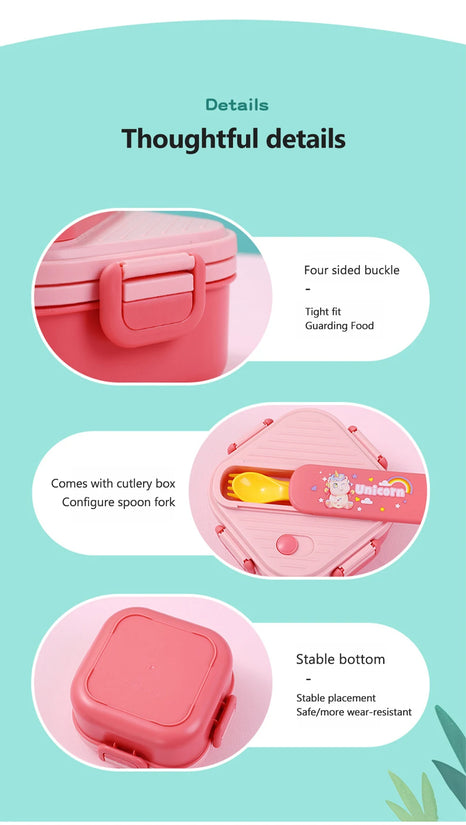 3 Grids Unicorn Lunch Box For Children Students Sandwich Fruit Food Storage Container Cartoon Kids Bento Box For School Camping