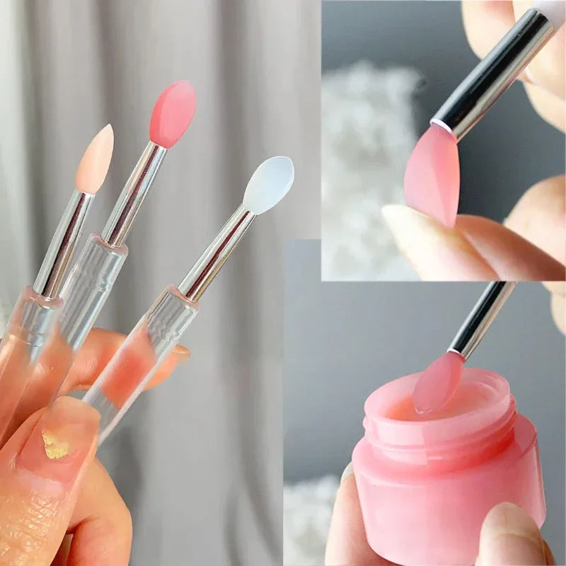 1/3/5pcs Flat Silicone Applicator Sticks Reusable Lip Brush With Cover For Dust Prevention Silicone Nail Powder Applying Tools - Tasawoq