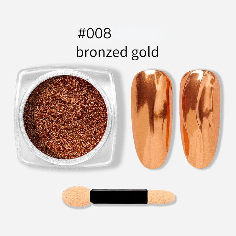 Nail Art Mirror Glitter Powder Rose Gold Silver Metallic Effect Nail Glitters For Nails UV Gel Polish Nails Chrome Pigment Decor - Tasawoq