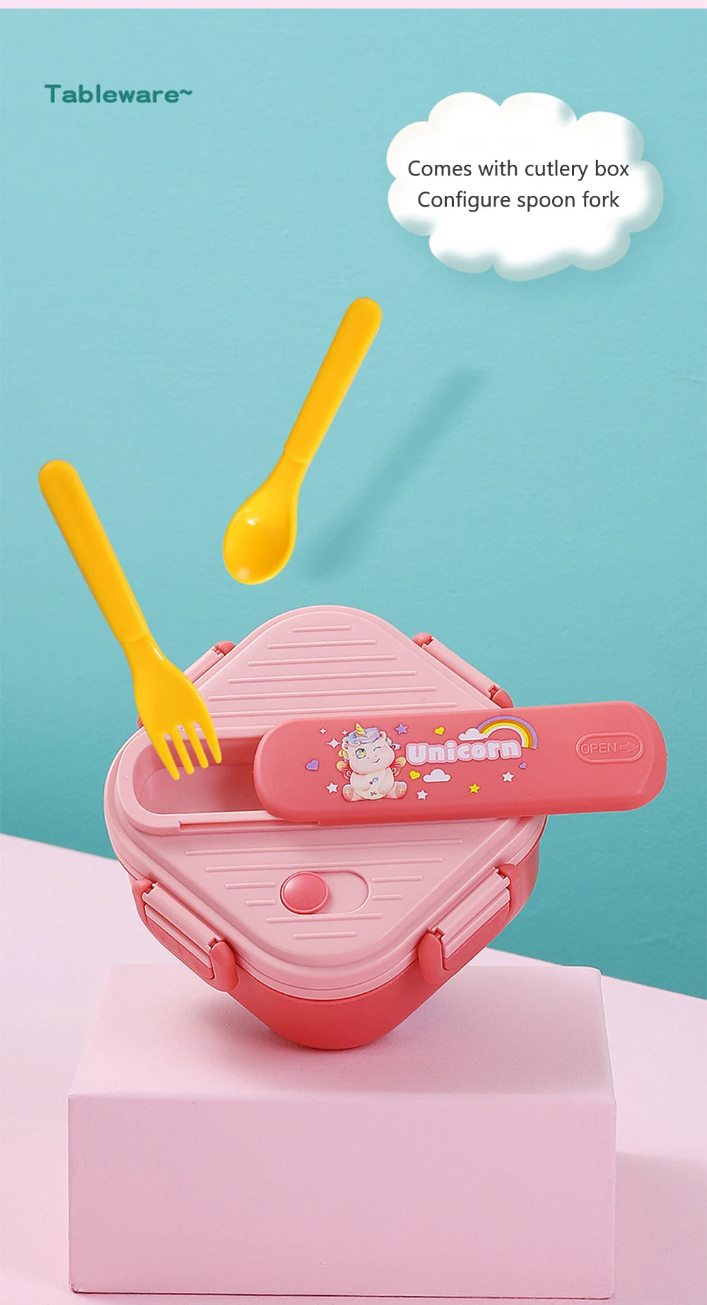 3 Grids Unicorn Lunch Box For Children Students Sandwich Fruit Food Storage Container Cartoon Kids Bento Box For School Camping