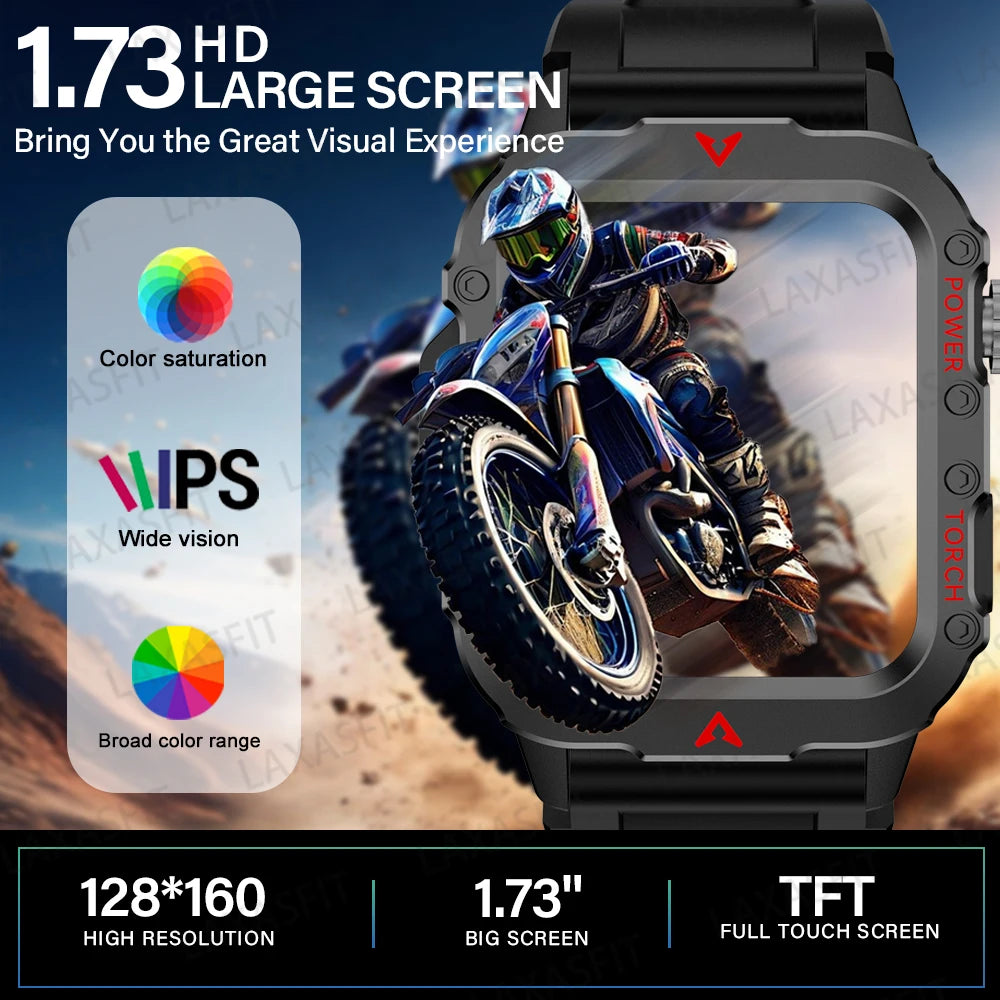 LAXASFIT 2024 Outdoor Military Men's Smart Watch Bluetooth Talk Sports Heart Rate Monitor Smart Watch Android IOS - Tasawoq