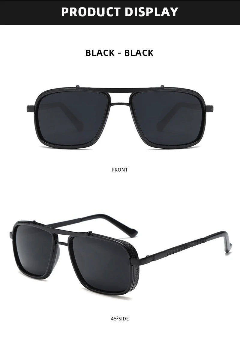 Luxury Rectangle Men's Sunglasses Retro Metal Steam Punk Sun Glasses Male Classic Outdoor Driving Shades Summer Glasses - Tasawoq