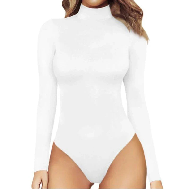 European and American casual women's standing neck solid color bottom top autumn sexy slim fitting long sleeved jumpsuit - Tasawoq
