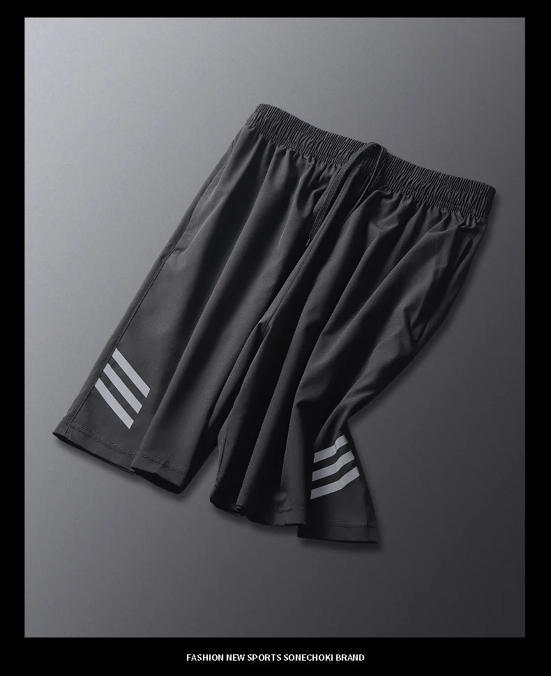 SONECHOKI Running Shorts Men Striped Printing Loose Basketball Sport Gym Breathable Shorts Fitness Training Workout Bottom Male - Tasawoq