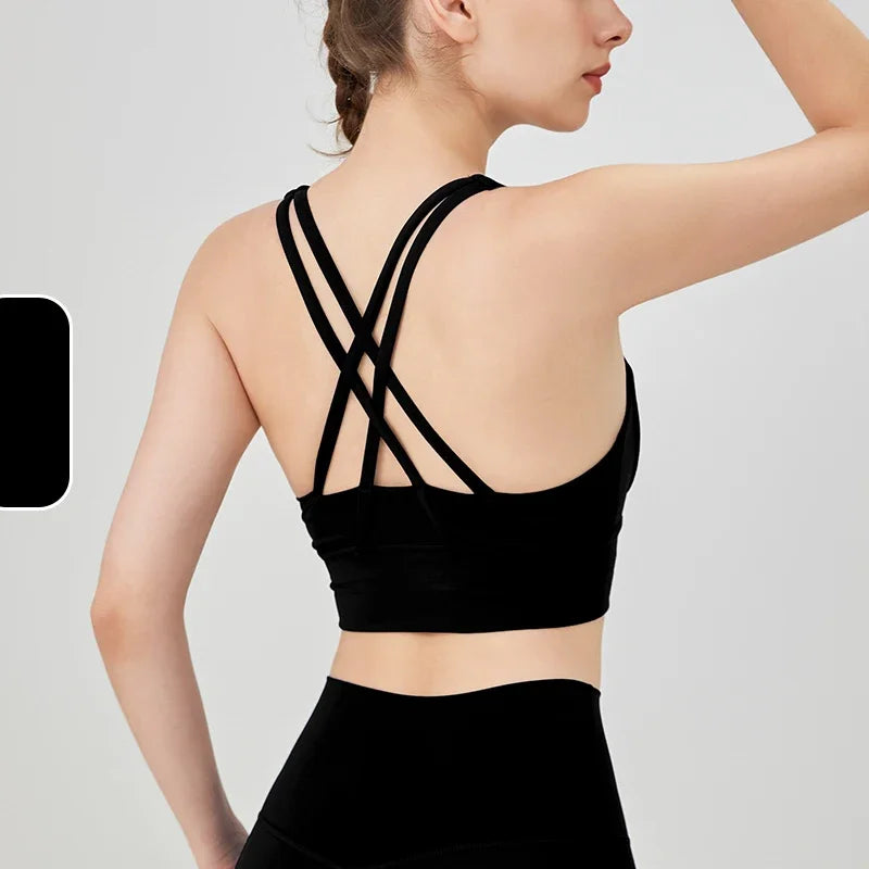 New Summer Sexy Sports Bras Women Fitness Vest Sports Top Cross Back Yoga Bra Running Fitness Breathable Shockproof Yoga Bra - Tasawoq