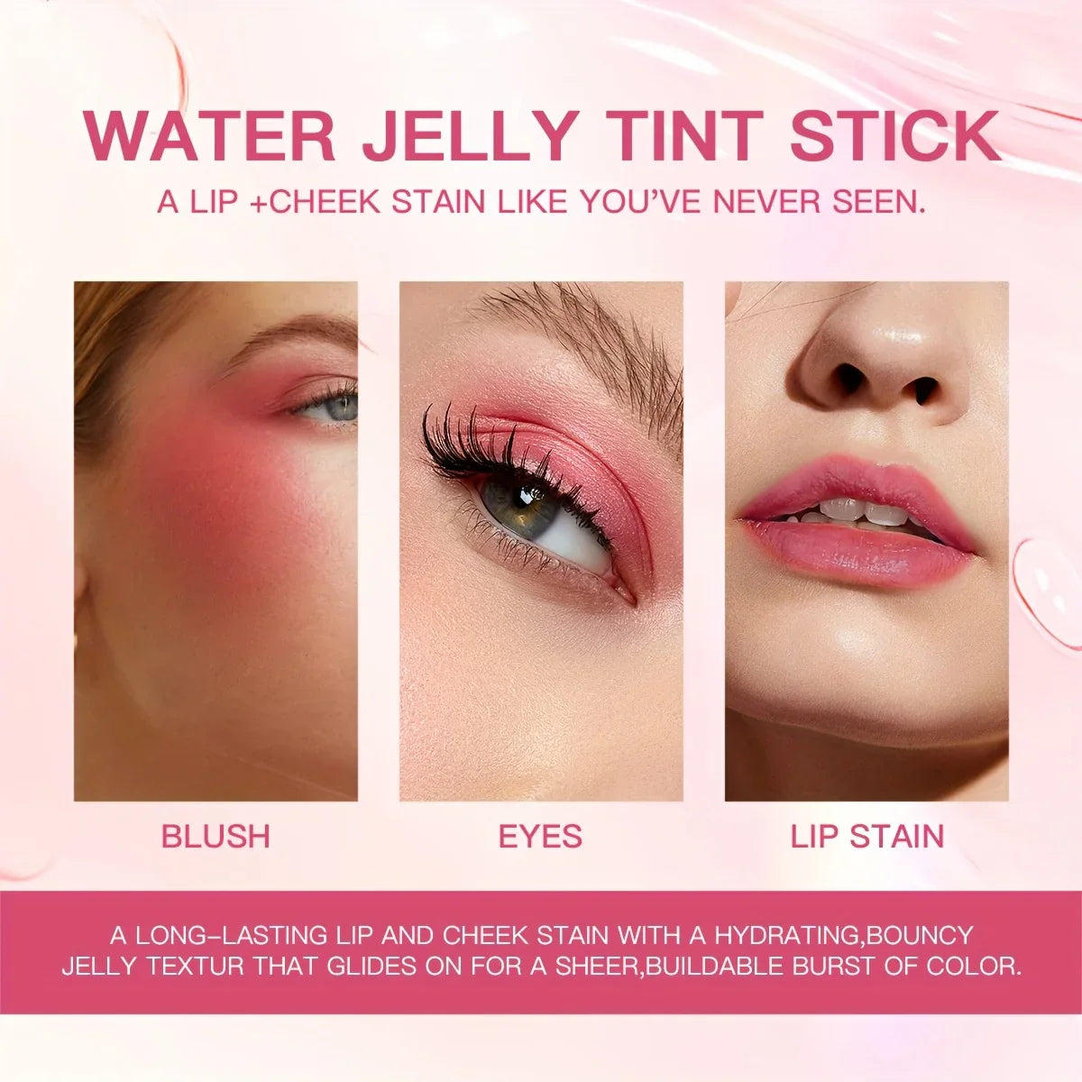4 Colors Jelly Blush Stick Lip Balm Eyeshadow 3-in-1 Multi-Use Matte Blush Moisturize Brighten Lip Gloss - Tasawoq