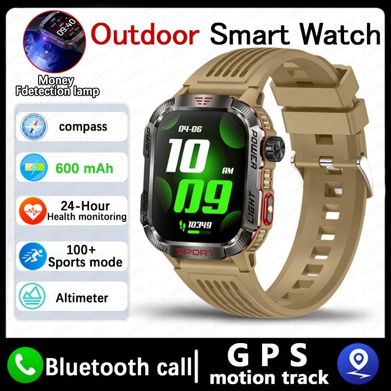 New For Huawei Xiaomi Military GPS Smart Watch Men Flashlight Compass Waterproof Outdoor Sport Tracker Bluetooth Call Smartwatch - Tasawoq