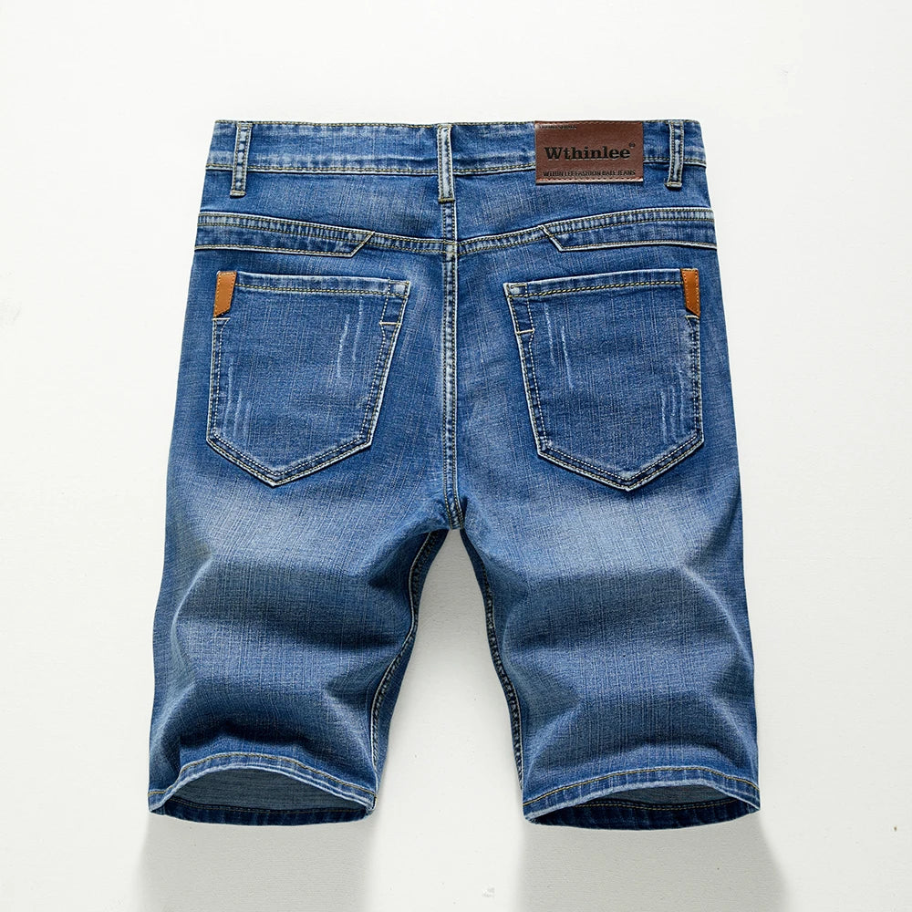 Summer Shorts Jeans Men Denim Pants Stretch Dark Blue Fashion Design Men's Jeans Slim Straight Male Short Jeans Hombre - Tasawoq
