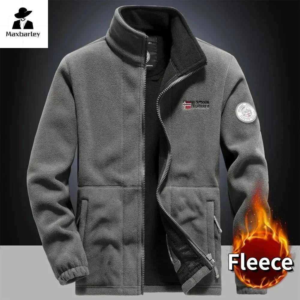 Winter Warm Fleece Jacket Men's Climbing Double Thickened Pocket Jacket Outdoor High Collar Windproof Ski Sweatshirt Coat Men - Tasawoq