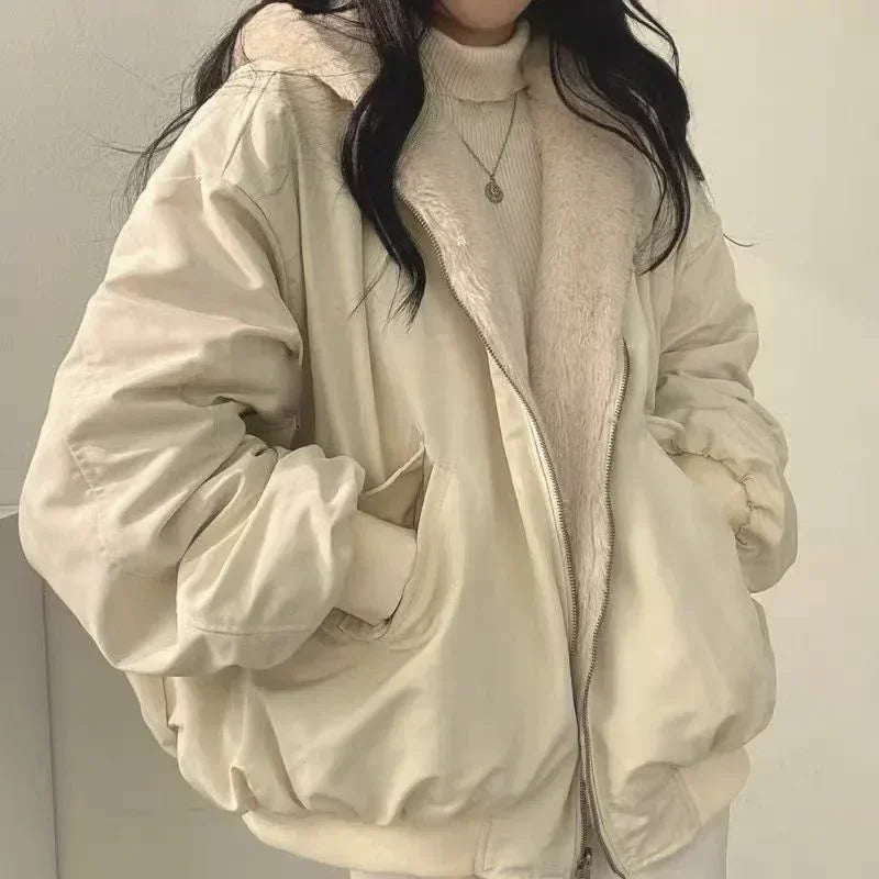 New Jackets for Women Thick Warm Parkas Oversized Double Sided Hooded Coat Korean Fashion Casual Loose Zip Up Jackets Coat Women - Tasawoq