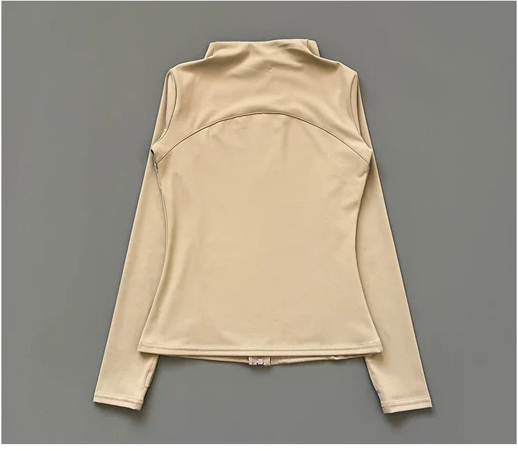 Quick Dry Stand Up Collar Fitness Jacket For Women Slim-Fit Zipper Yoga Wear Long Sleeve Breathable Running Sports Cycling Top - Tasawoq