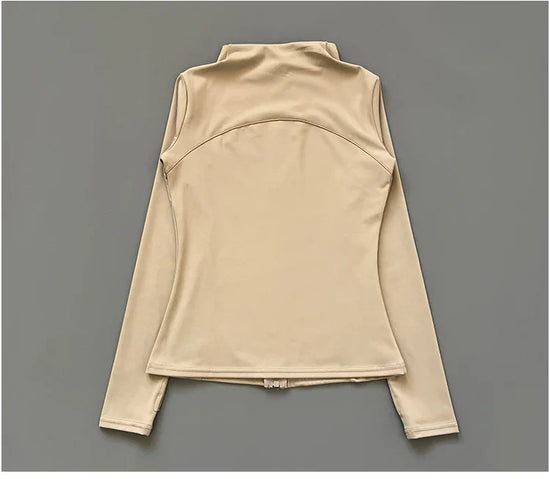 Quick Dry Stand Up Collar Fitness Jacket For Women Slim-Fit Zipper Yoga Wear Long Sleeve Breathable Running Sports Cycling Top - Tasawoq