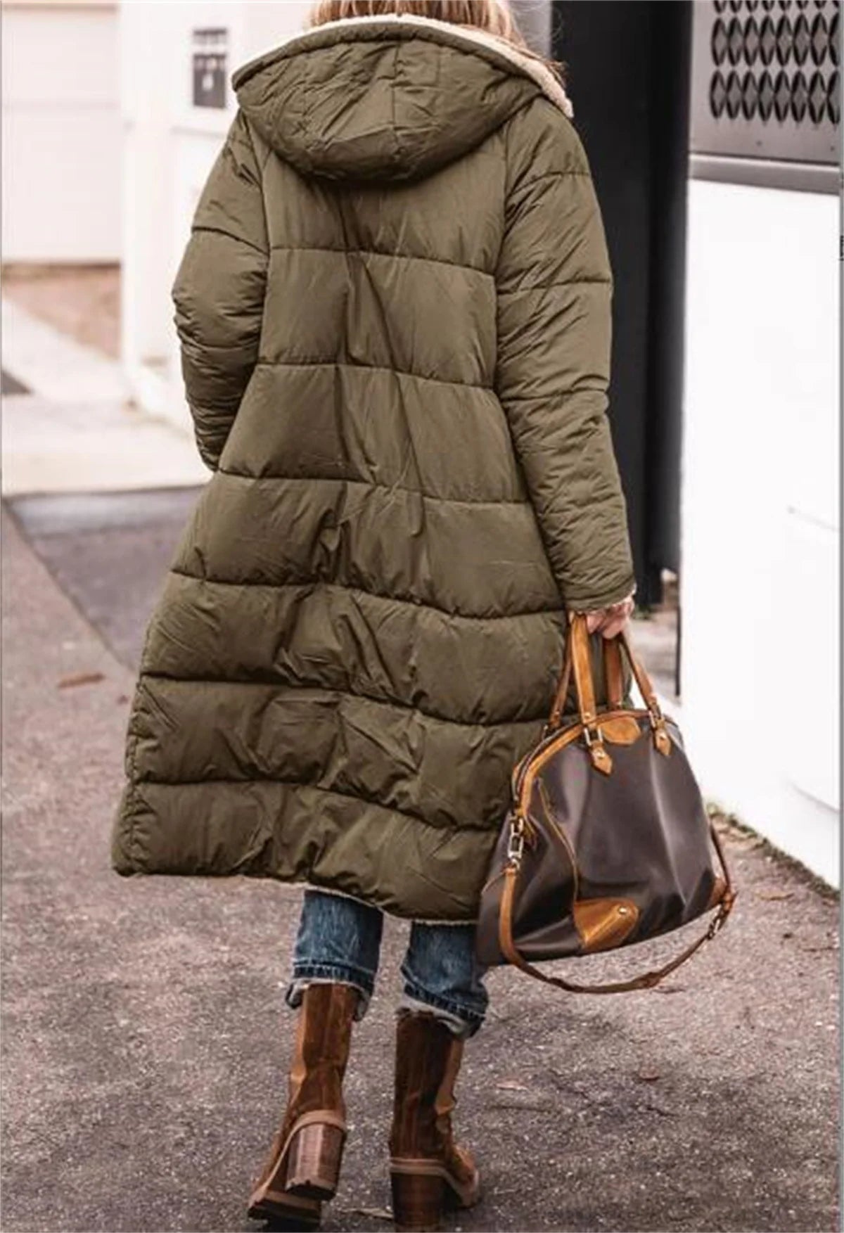 Winter Hooded Quilted Jacket For Women Solid Reversible Long Sleeve Thick Coat Warm Fashion Long Outerwear Casual Puffer Coats - Tasawoq