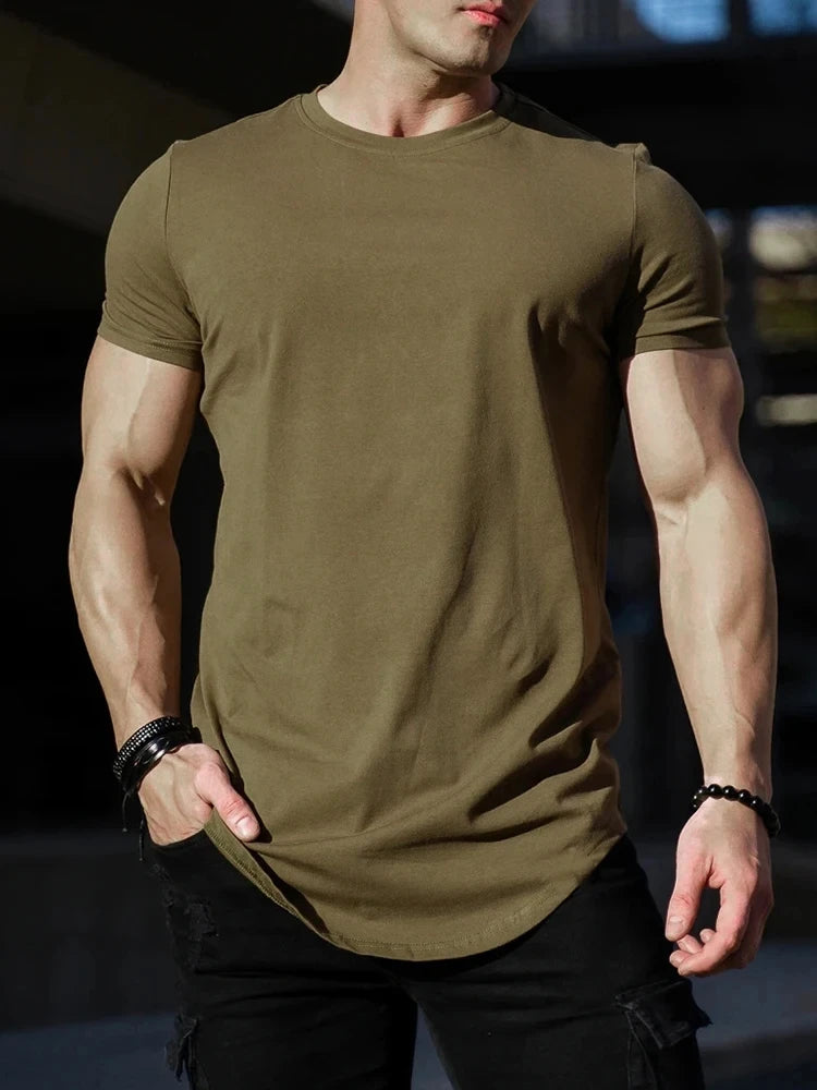 Muscle Fitness T-shirt Summer Men's Athleisure Workout short sleeve T-shirt High Quality cotton Men T-shirt Gym Sport Shirt Tops - Tasawoq